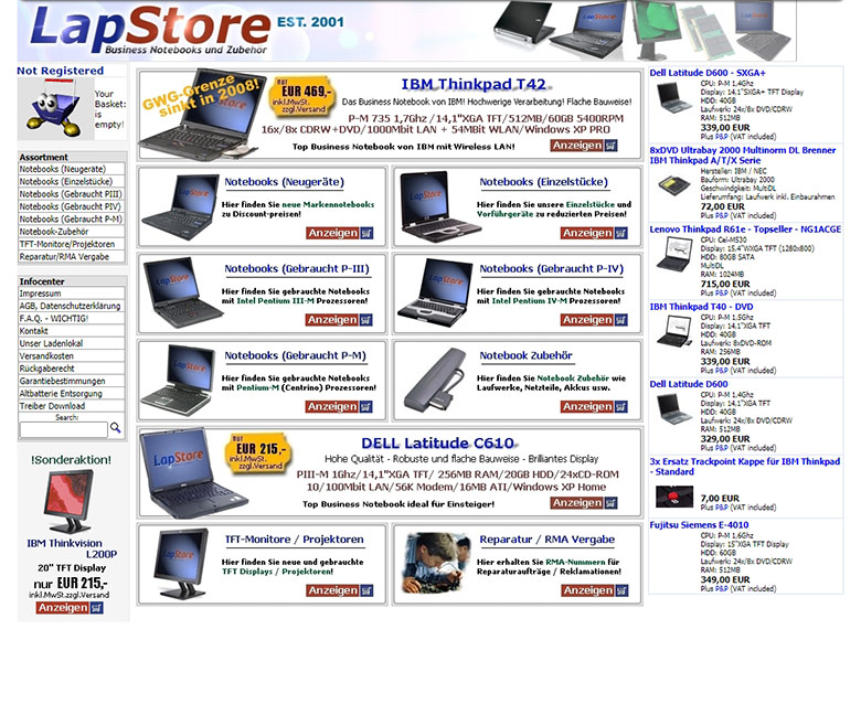LapStore Webseite Anno 2007