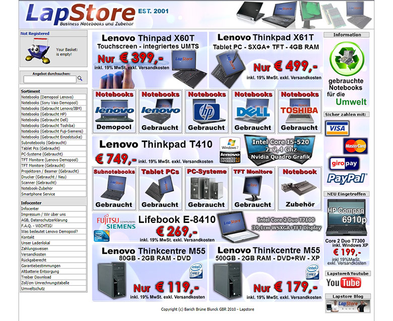 LapStore Webseite Anno 2011